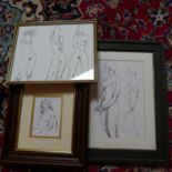 Three framed and glazed pen and ink sketches, Peter Collins ARCA (1923-2001) Largest H.28 W.18cm