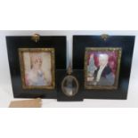 A pair of 19th century miniature portraits on ivory of a lady and gentleman, in ebonised frames with