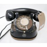 A Vintage RTT Anvers Belgique Bell Kettle Telephone MFG Company circa 1950s, black, with white