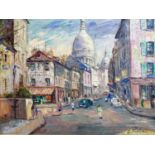20th century French school, a Paris street scene, oil on canvas, signed 'Chatou' to lower right,
