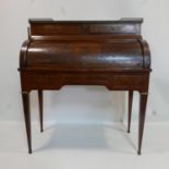 A late 19th/early 20th century French Kingwood roll top desk, H.115 W.102 D.46cm