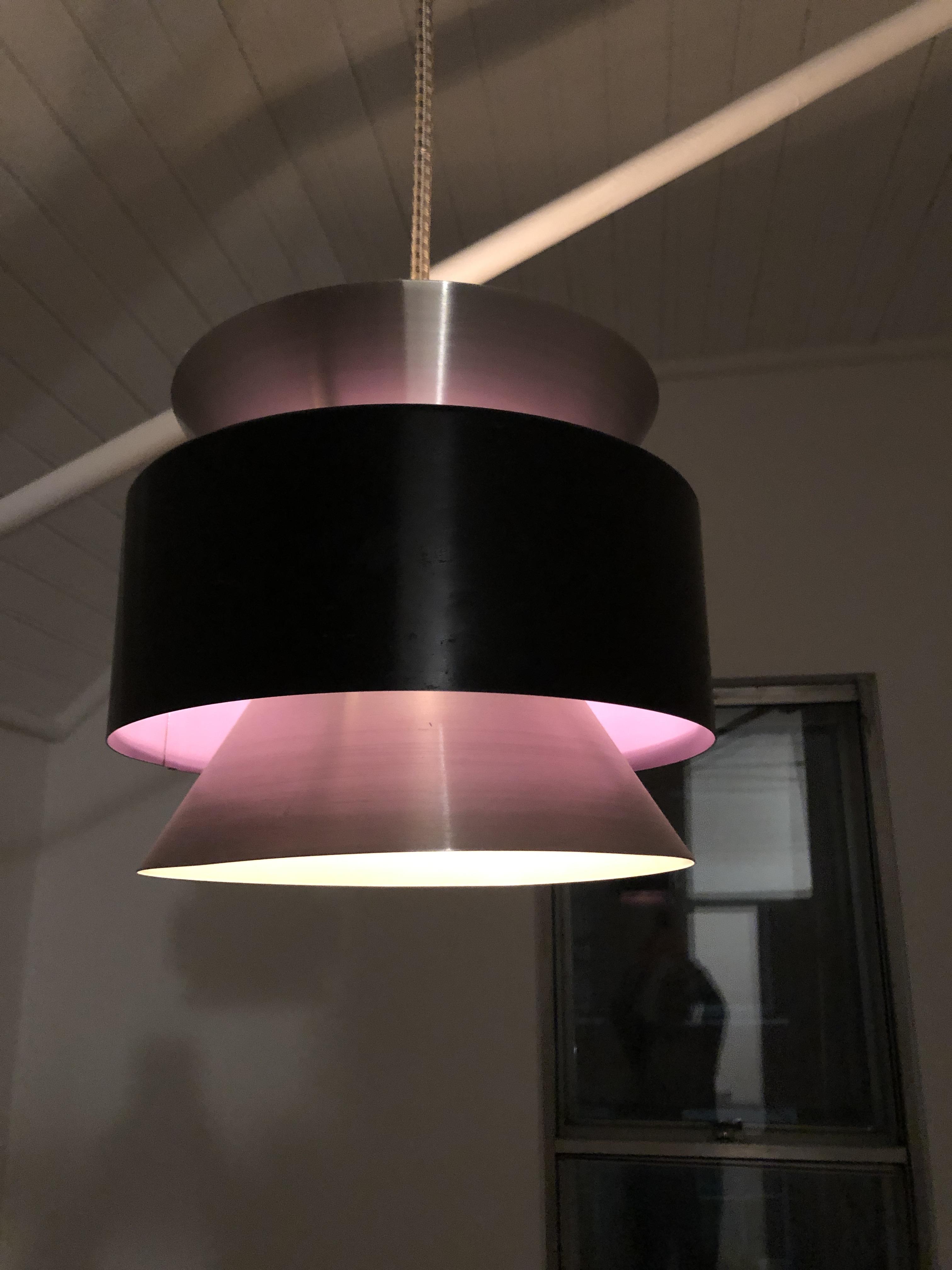 A pair of 1970's Danish enamelled ceiling light pendants with silver and purple lining - Image 3 of 4