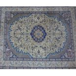A Central Persian part silk Nain carpet, double pendent medallion with repeating spandrels on an
