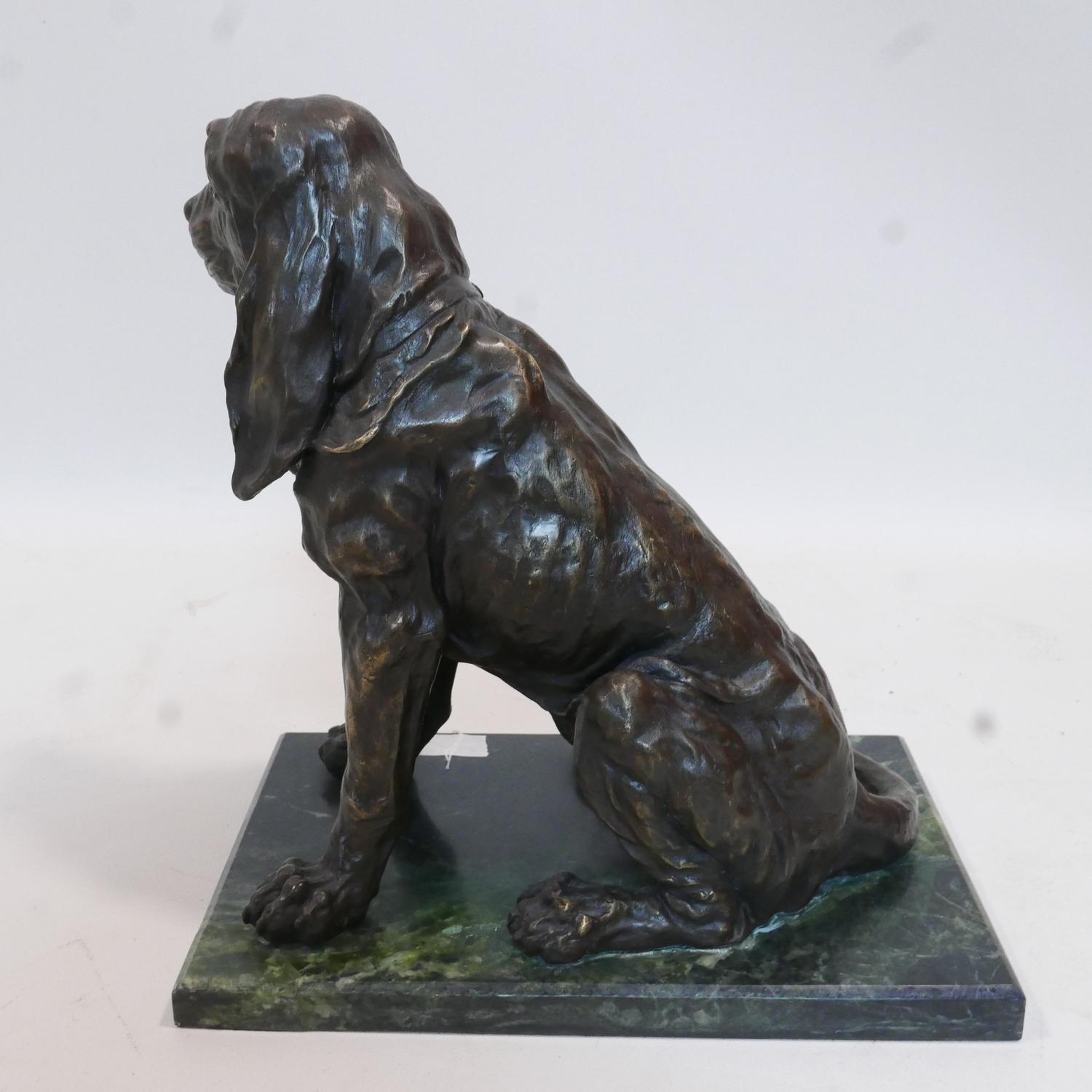 A cast bronze figure of a seated dog, on rectangular marble base, H.40 W.24 D.37cm - Image 2 of 3