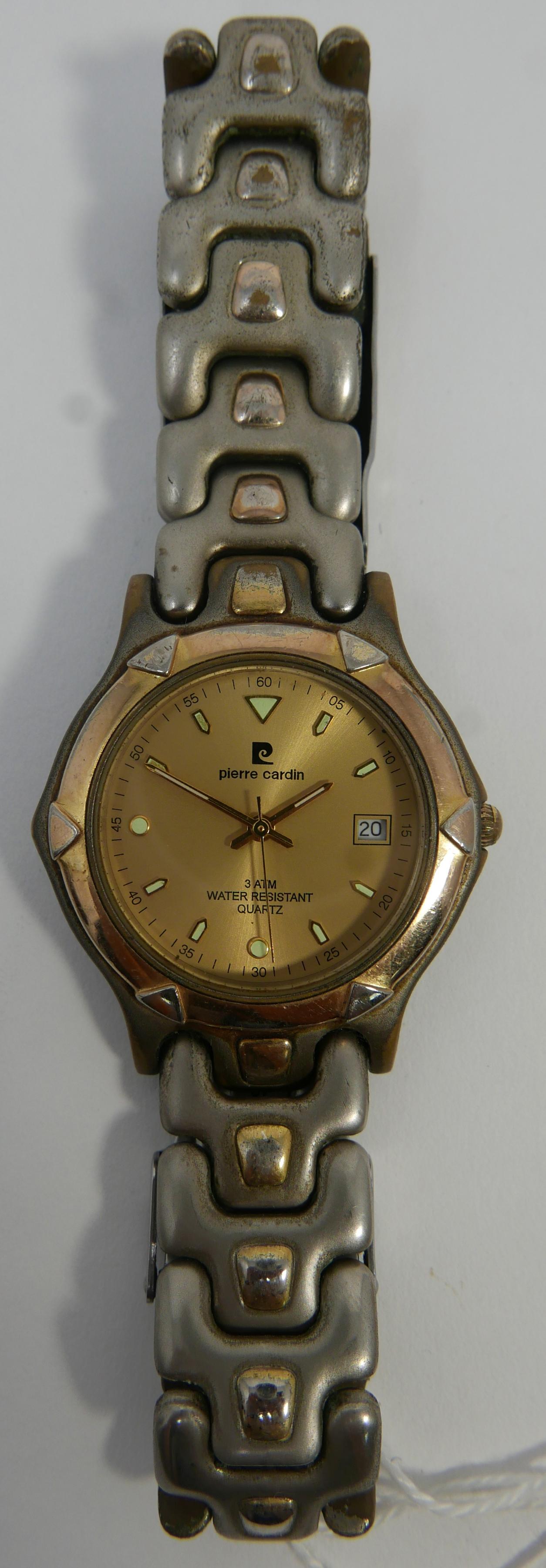 A Pierre Cardin gentleman's wristwatch, gilt dial with baton markers, date aperture at three, on - Image 2 of 3