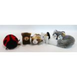 Five Steiff soft toys to include a wolf, lady bird, hamster, goat and a bear