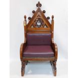 A carved pine Judaic throne chair