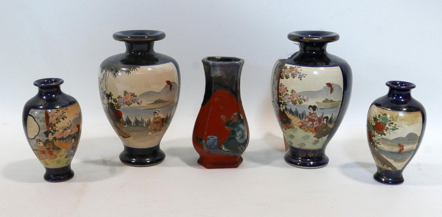 Two pair of late 19th century Japanese satsuma vases together with one other