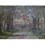 20th century school, A country estate with avenue of trees to foreground, oil on board, in