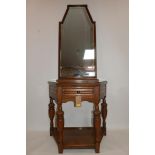 An early 20th century oak mirrored back console table, H.195 W.84 D.46cm