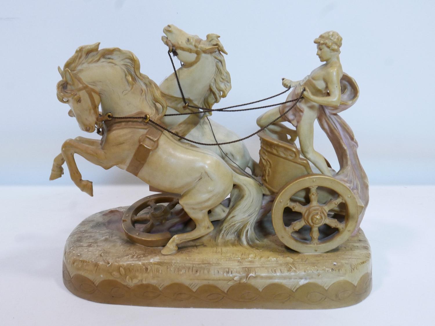 A large Royal Dux porcelain group of chariot and horses, H.41 W.52 D.21cm - Image 3 of 5
