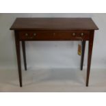 A Georgian inlaid mahogany side table with single drawer, raised on tapered legs, H.74 W.92 D.44cm