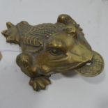 A large 20th century Chinese brass money toad