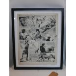 An original comic book artwork of Tarzan from TV Tornado No.21, page 9, 1967, in black frame, 44 x