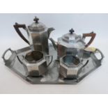 A five piece Sheffield pewter tea set