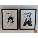 Two Bizarre art prints, No.6 & 18, in black frames, 29 x 20cm