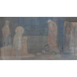 An Arts & Crafts pencil and watercolour religious scene, signed Mary Cherrie Gough, 58 x 115cm