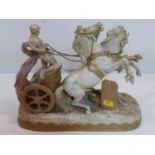 A large Royal Dux porcelain group of chariot and horses, H.41 W.52 D.21cm