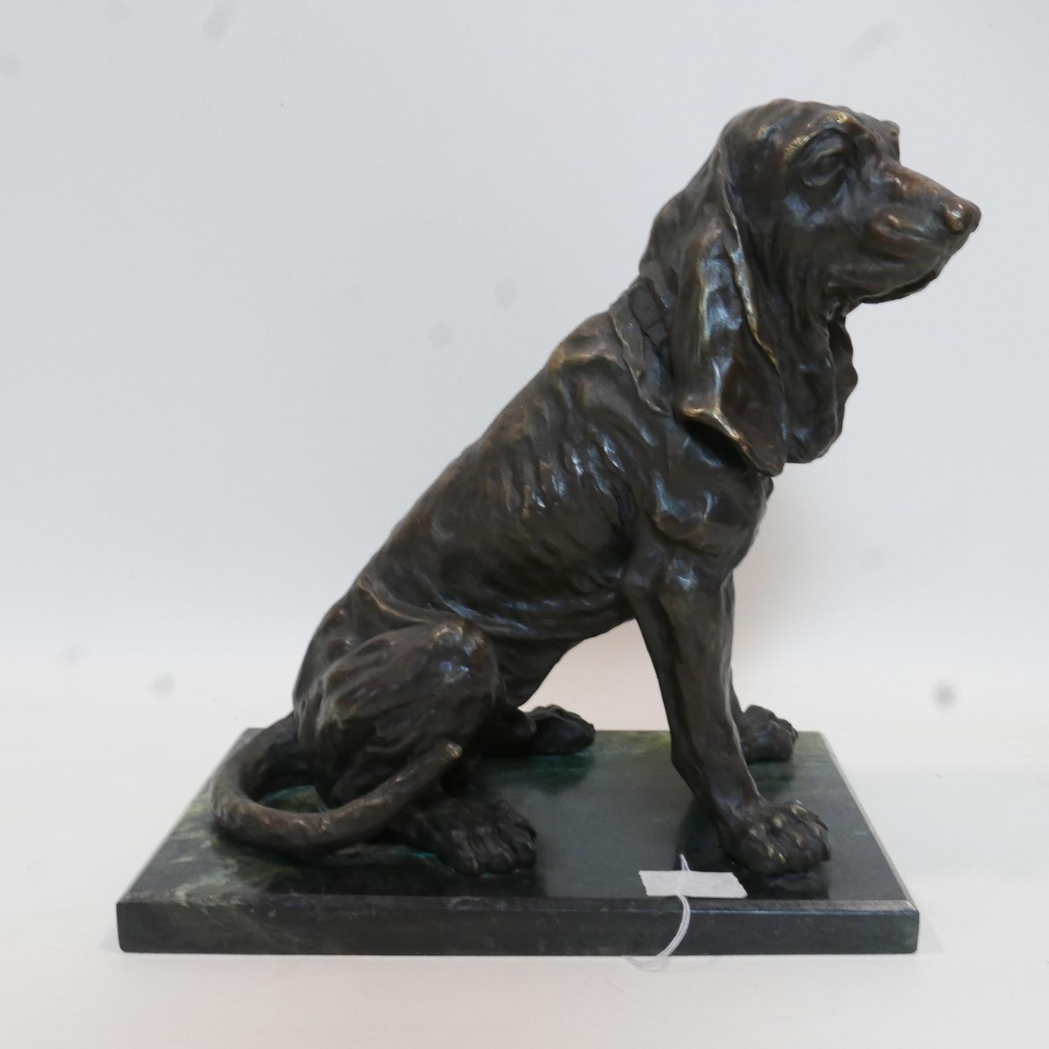 A cast bronze figure of a seated dog, on rectangular marble base, H.40 W.24 D.37cm - Image 3 of 3