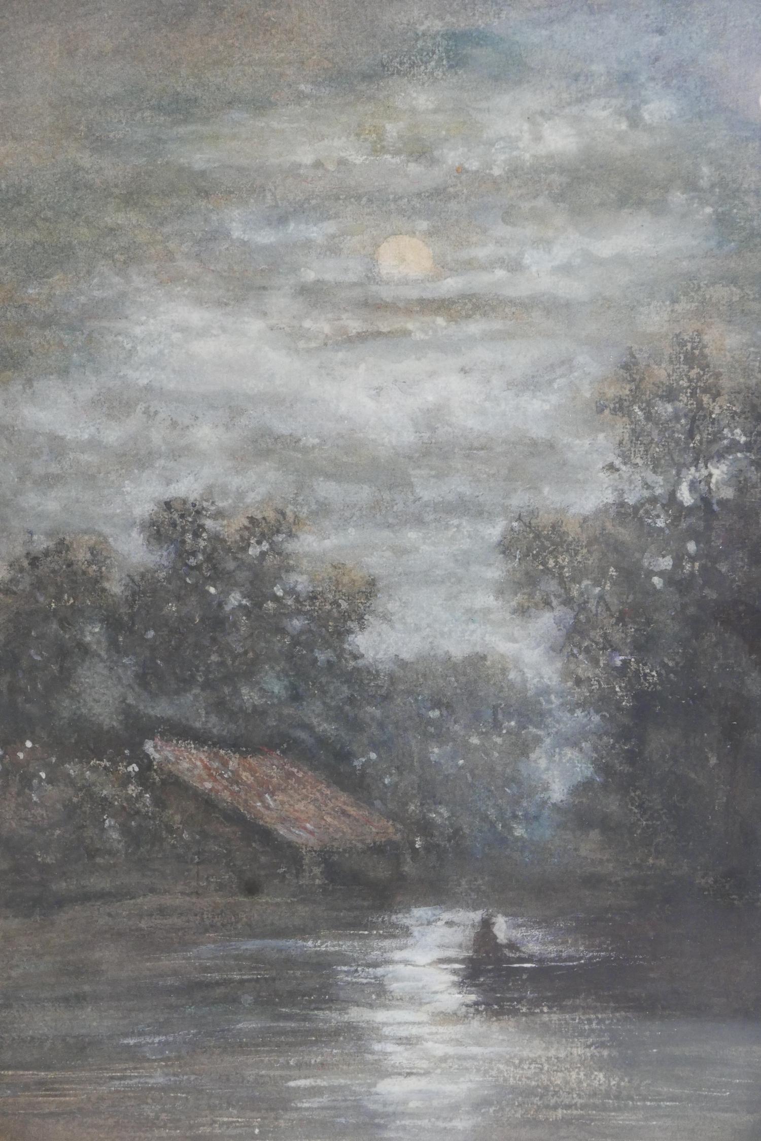 Early 20th century Continental school, Riverscape in Moonlight, watercolour, unsigned, framed