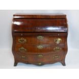 An 18th century Dutch walnut bombe roll top bureau, H.113 W.114 D.60cm