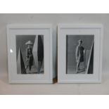 Two original 1963 B&W fashion tear sheets, in white frames, 29 x 20cm
