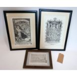 A pair of Walter Crane prints together with an early 20th century open bite etching of a reclining