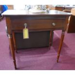 A Georgian mahogany side table with single drawer, raised on turned legs, H.77 W.79 D.49cm