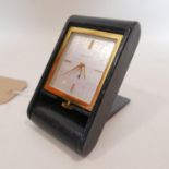 A Jaeger-LeCoultre 8-day travel alarm clock, H.11 W.6.5cm