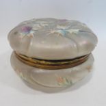 An antique Moser style pearlescent glass casket, with holy leaf decoration, H.10 Diameter.17cm