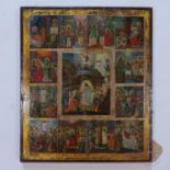 A large Russian icon of the Descent and Resurrection of Christ and Feasts, tempera on wood panel,