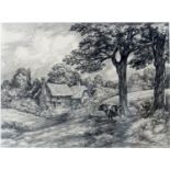 Anton Lock (1893-1979), 'Farm', charcoal study, signed 31 x 45cm