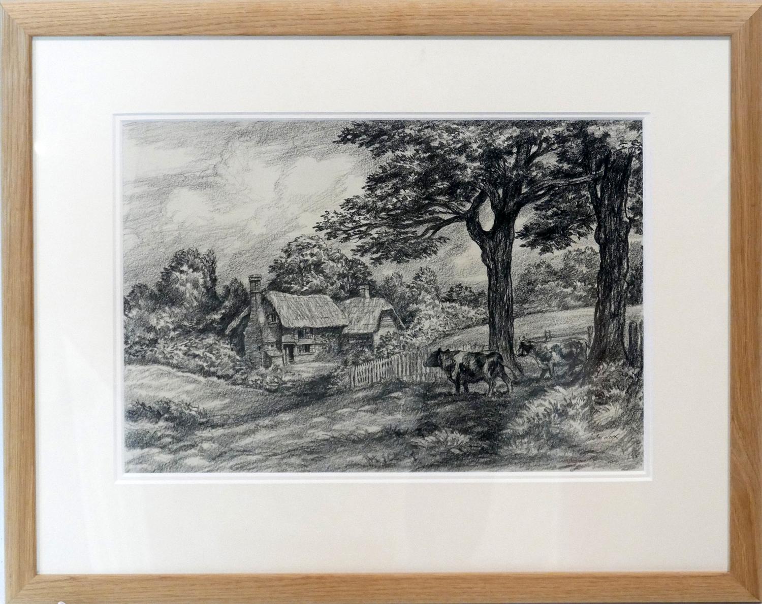 Anton Lock (1893-1979), 'Farm', charcoal study, signed 31 x 45cm - Image 2 of 3
