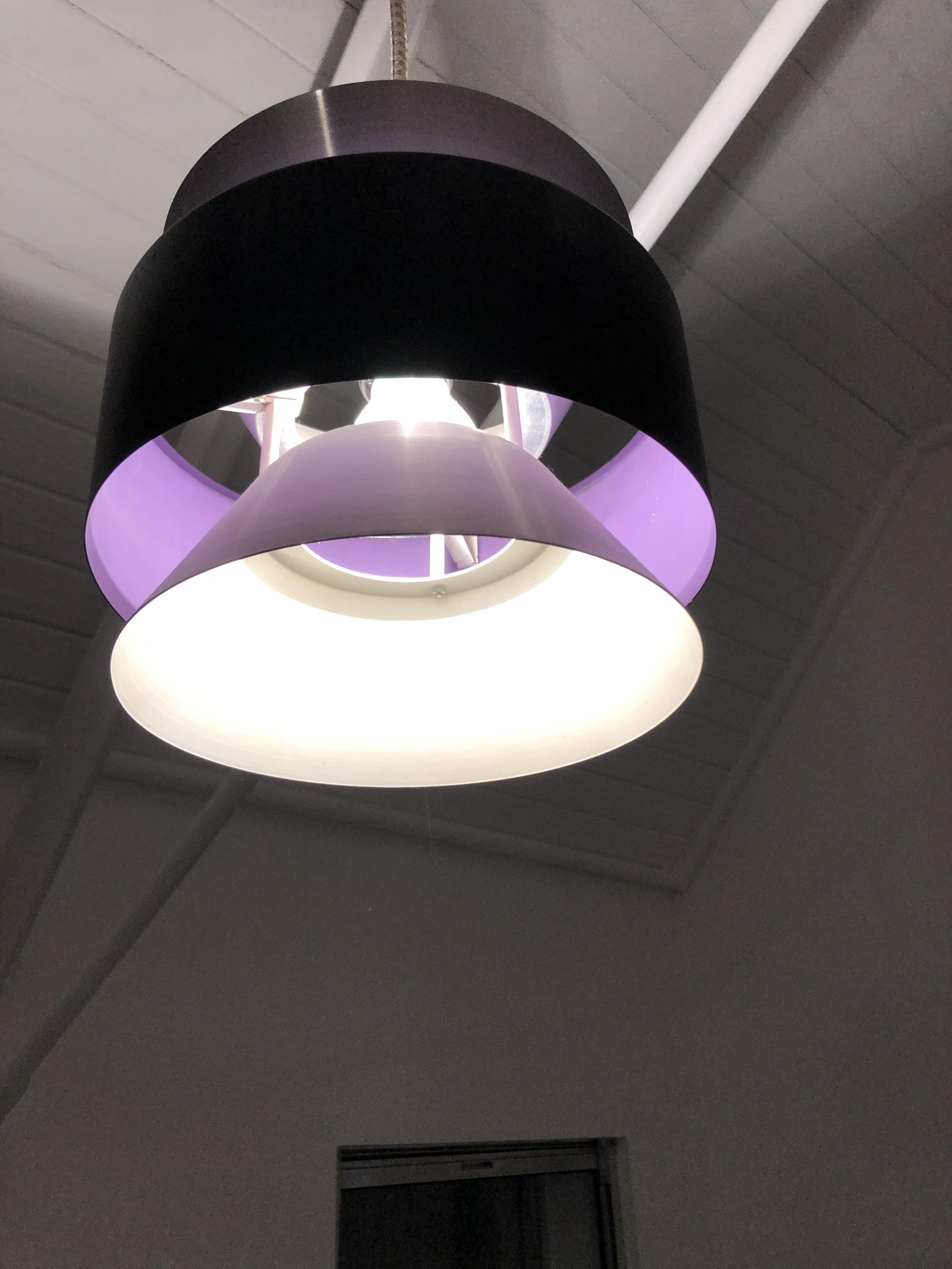 A pair of 1970's Danish enamelled ceiling light pendants with silver and purple lining - Image 4 of 4