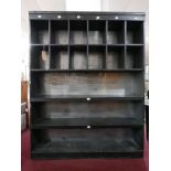 A large 20th century black painted postal shelves, bought from Castle Gibson, H.195 W.152 D.33cm