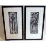 Two contemporary African monochromatic linocut prints by the same hand, comprising 'Fisherman',