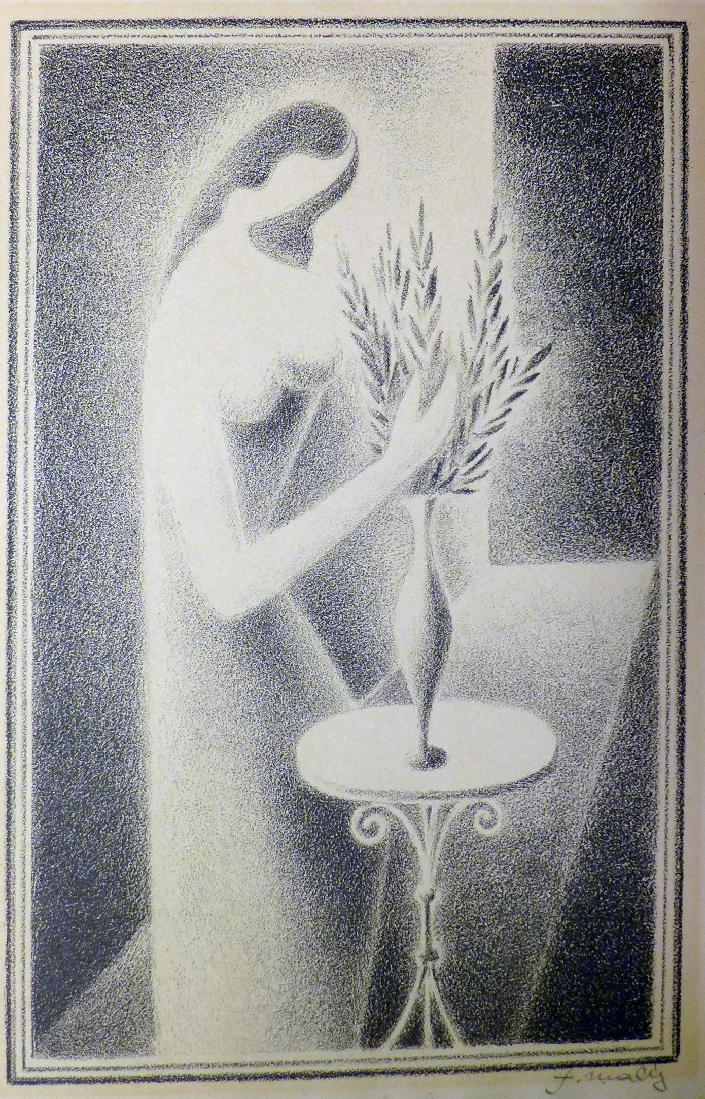 Frantisek Maly (Czech, 1900-1980), A lady and a vase of flowers, lithograph, signed in pencil to