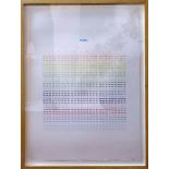 An Israeli silkscreen print with multi-coloured Hebrew script, framed, 77 x 56cm