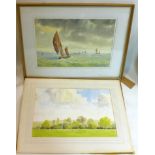 Alastair Paterson, two watercolours titled 'Running before the Storm', and 'Lower Heyford across the