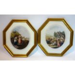 A pair of early 20th century engravings in hexagonal gilt wood frames, 33 x 27cm