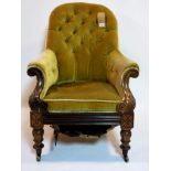 A William IV mahogany armchair with velour upholstery