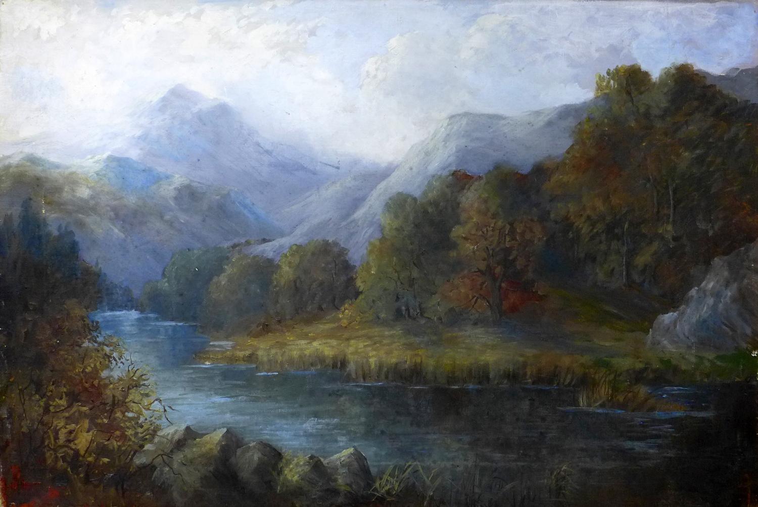 20th century school, Scottish mountainous landscape, oil on canvas, 51 x 77cm - Image 2 of 3