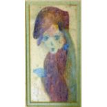 Madge Gill, Portrait of a Lady, pastel, indistinctly signed, 19 x 9cm