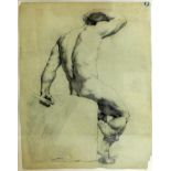 A 19th century life drawing of a nude man, pencil on paper, framed and glazed, 60 x 45cm