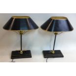 A pair of contemporary black and gilt table lamps