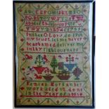 A Victorian needlework sampler, decorated with the alphabet, a psalm and trees, by Keziah Morgan,