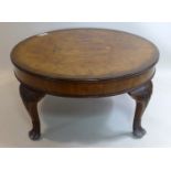 A Queen Anne style burr walnut coffee table, H.37 Diameter.75cm