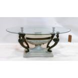 An Empire style coffee table with glass top, H.45 W.107 D.61cm