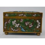 A Chinese brass and cloisonne enamelled box, decorated with blossoming flowers, with partial red wax
