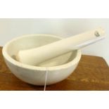 19th century Sprepo Czechoslovakia white glazed ceramic pestle and mortar, Diameter 26cm (mortar),